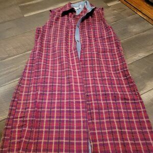 Karen Scott Plaid Seersucker Button Down Sleeveless Shift Dress Size 10